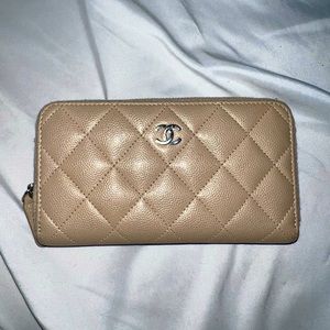 Chanel beige zip around wallet